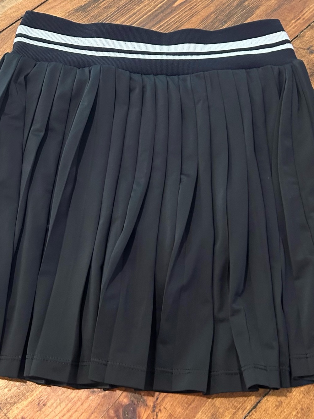 Black Pleated Mini Skirt with Stripe Waistband